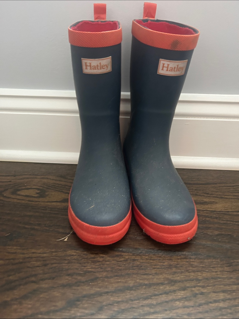 Hatley Navy and Coral Kids Rain Boots